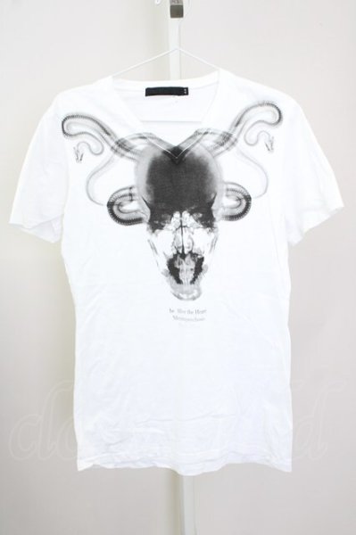 画像1: FUGA / SKELTONスカルVネックTシャツ 44 ホワイト T-25-10-07-013-FU-ts-YM-ZT (1)
