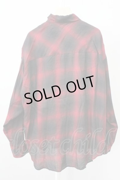 画像2: NO ID. / オンブレーチェックBIGシャツ ONE レッド T-25-10-30-018-NO-sh-YM-ZT127 (2)