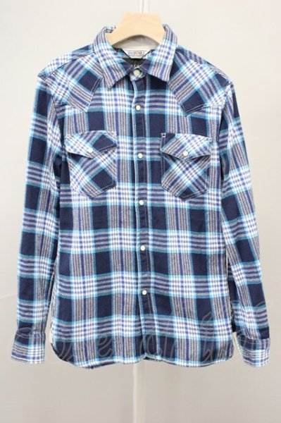 画像1: AKM / FIVEBROTHER チェックウエスタンシャツ M ブルー T-25-10-30-019-AK-sh-YM-ZT (1)