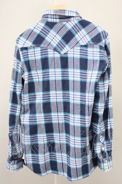 画像2: AKM / FIVEBROTHER チェックウエスタンシャツ M ブルー T-25-10-30-019-AK-sh-YM-ZT (2)