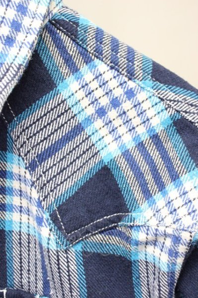 画像7: AKM / FIVEBROTHER チェックウエスタンシャツ M ブルー T-25-10-30-019-AK-sh-YM-ZT (7)