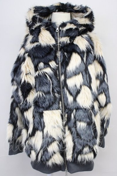 画像1: NO ID. BLACK / MIXフェイクファーフーデッドBLZジャケット ONE アイボリーxブラック T-25-10-30-026-NO-ou-YM-ZT (1)