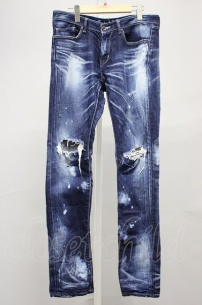 画像1: GOSTAR DE FUGA / FORUGE クラッシュデニムパンツ インディゴ 46 T-25-10-30-029-GO-pa-YM-ZT (1)