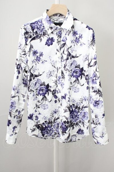 画像1: FUGA / フラワージャガードシャツ 46 ホワイトxブルー T-25-10-30-017-FU-sh-YM-ZT (1)