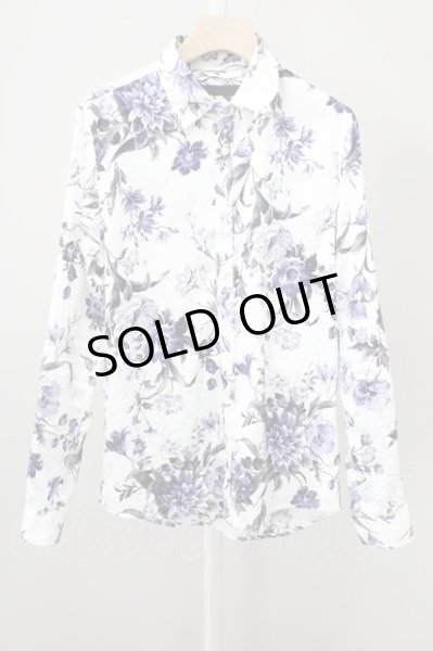 画像1: FUGA / フラワージャガードシャツ 46 ホワイトxブルー T-25-10-30-017-FU-sh-YM-ZT127 (1)