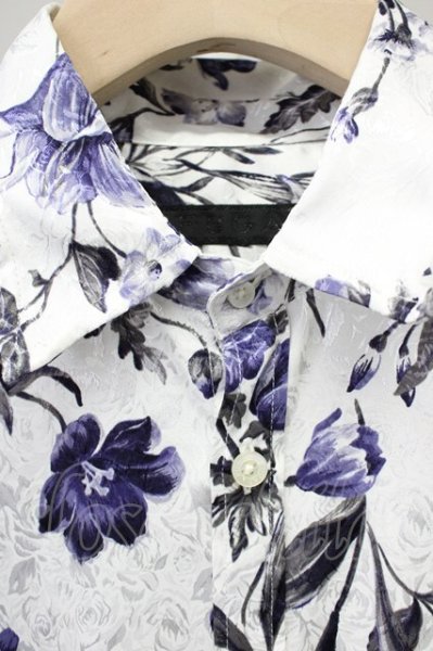 画像3: FUGA / フラワージャガードシャツ 46 ホワイトxブルー T-25-10-30-017-FU-sh-YM-ZT (3)