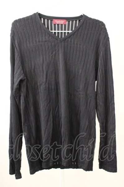 画像1: TORNADO MART / ワイドストライプVネックカットソー LL ブラック T-25-11-05-002-TO-to-YM-ZT (1)