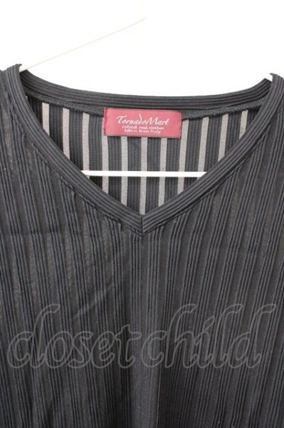 画像3: TORNADO MART / ワイドストライプVネックカットソー LL ブラック T-25-11-05-002-TO-to-YM-ZT (3)