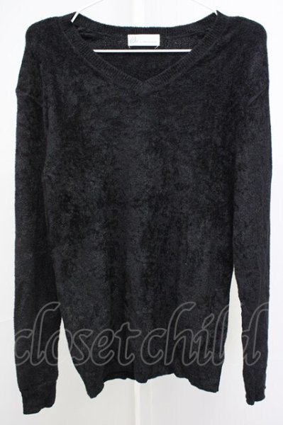 画像1: Zero by TORNADO MART / モールヤーンVネックニットソー M ブラック T-25-11-06-006-Ze-to-YM-ZT (1)