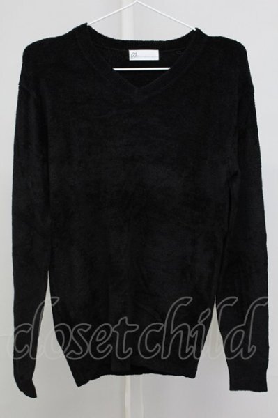 画像1: Zero by TORNADO MART / モールヤーンVネックニット M ブラック T-25-11-06-007-Ze-to-YM-ZT (1)