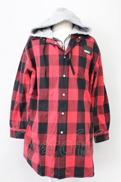 画像1: MENTAL / フードチェックシャツ 46 レッド T-25-11-10-026-ME-sh-YM-ZT (1)