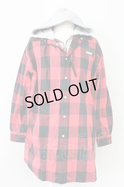 画像1: MENTAL / フードチェックシャツ 46 レッド T-25-11-10-026-ME-sh-YM-ZT (1)