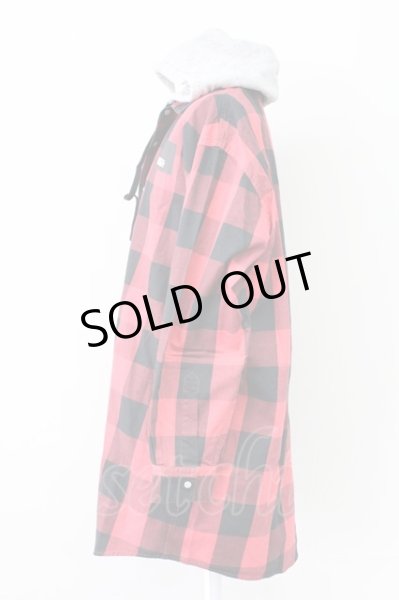 画像3: MENTAL / フードチェックシャツ 46 レッド T-25-11-10-026-ME-sh-YM-ZT (3)