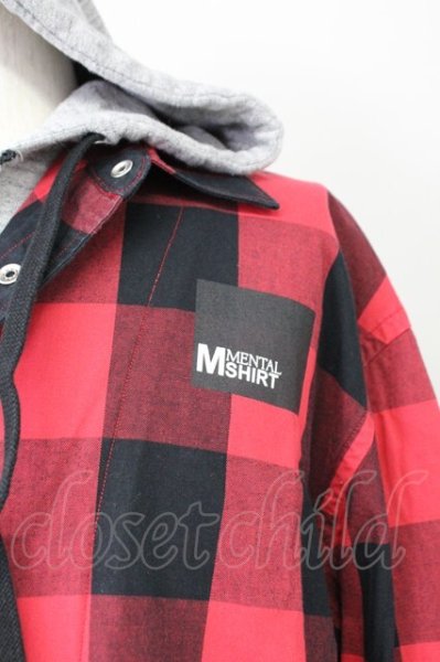 画像4: MENTAL / フードチェックシャツ 46 レッド T-25-11-10-026-ME-sh-YM-ZT (4)