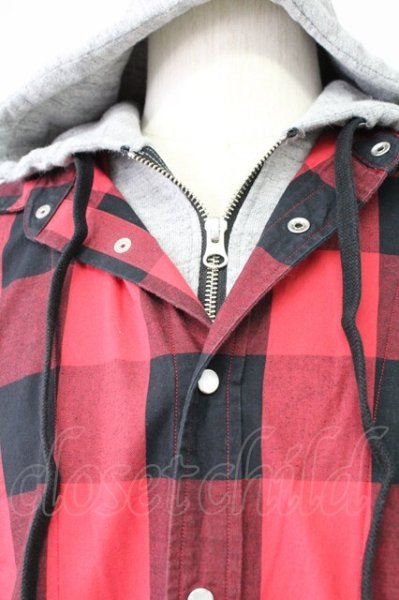 画像5: MENTAL / フードチェックシャツ 46 レッド T-25-11-10-026-ME-sh-YM-ZT (5)