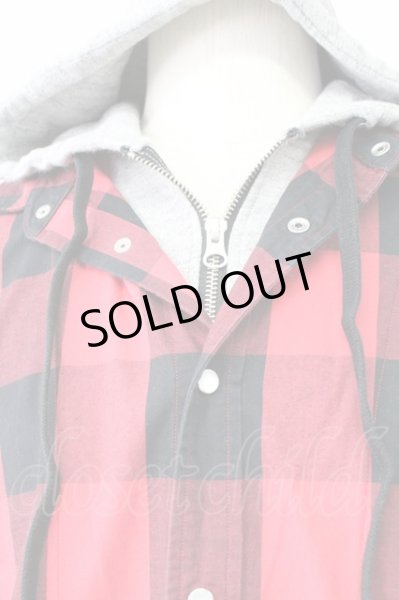 画像5: MENTAL / フードチェックシャツ 46 レッド T-25-11-10-026-ME-sh-YM-ZT (5)