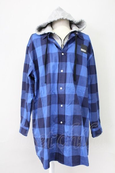 画像1: MENTAL / フードチェックシャツ 46 ブルーｘグレー T-25-11-10-027-ME-sh-YM-ZT (1)