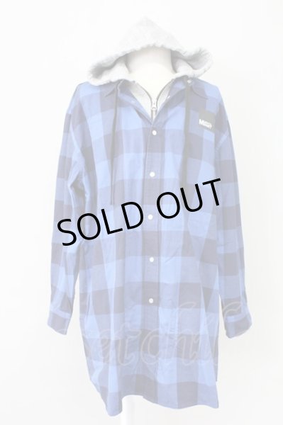 画像1: MENTAL / フードチェックシャツ 46 ブルーｘグレー T-25-11-10-027-ME-sh-YM-ZT (1)