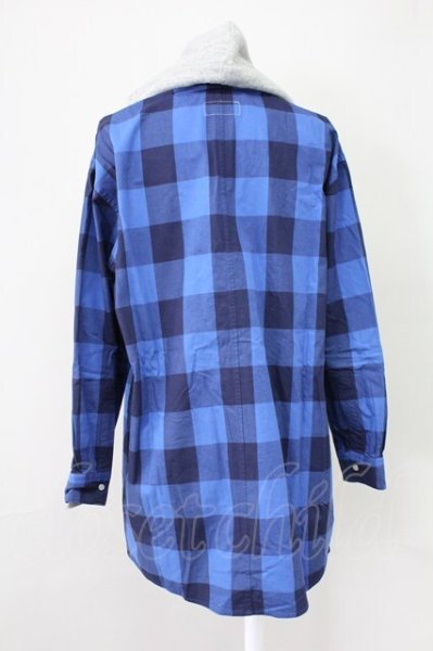 画像2: MENTAL / フードチェックシャツ 46 ブルーｘグレー T-25-11-10-027-ME-sh-YM-ZT (2)