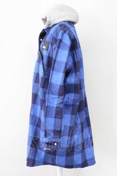 画像3: MENTAL / フードチェックシャツ 46 ブルーｘグレー T-25-11-10-027-ME-sh-YM-ZT (3)