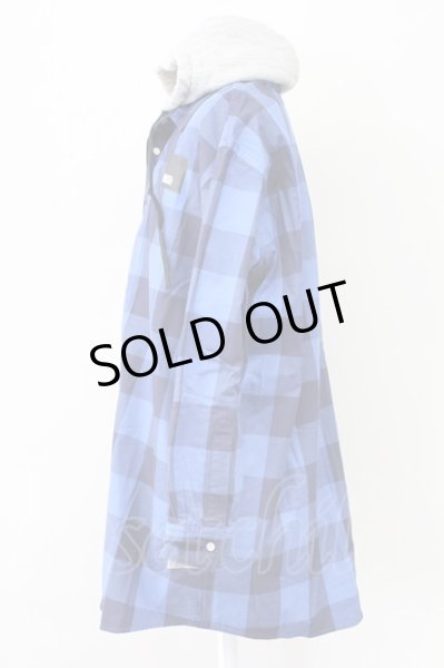 画像3: MENTAL / フードチェックシャツ 46 ブルーｘグレー T-25-11-10-027-ME-sh-YM-ZT (3)