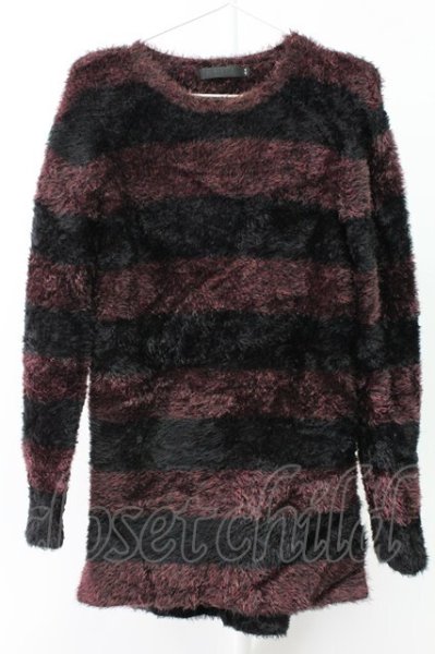 画像1: FUGA / フェザーヤーンロングニット 44 レッドｘブラック T-25-11-18-001-FU-to-YM-ZT (1)