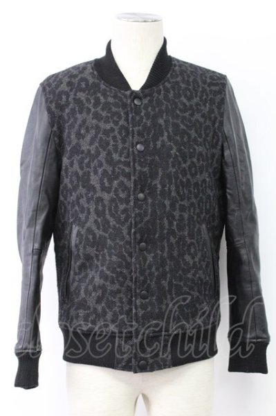 画像1: NO ID. / 撚り杢ツイードレザー切替スタジャン 1 ブラック T-25-11-18-005-NO-ja-YM-ZT (1)