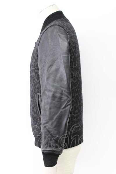 画像3: NO ID. / 撚り杢ツイードレザー切替スタジャン 1 ブラック T-25-11-18-005-NO-ja-YM-ZT (3)