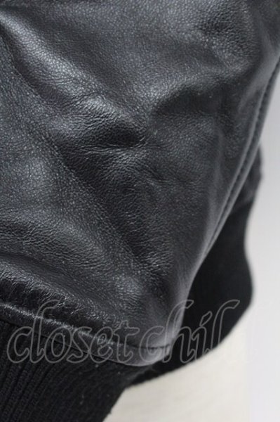 画像9: NO ID. / 撚り杢ツイードレザー切替スタジャン 1 ブラック T-25-11-18-005-NO-ja-YM-ZT (9)