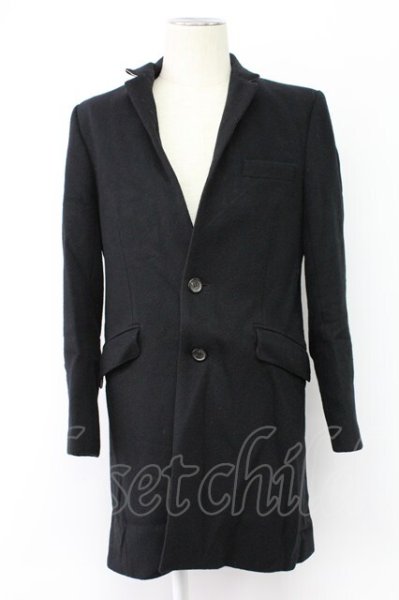 画像1: SHELLAC / ハラコ襟アテウールチェスターコート 44 ブラック T-25-11-18-008-SH-ou-YM-ZT (1)