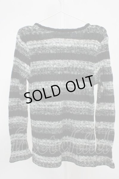 画像2: SEANA / ケーブル編みボーダーニットソー L ブラックｘグレー T-25-11-20-004-SE-to-YM-ZT (2)