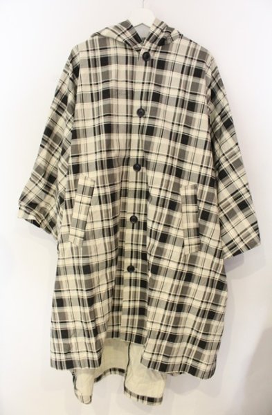 画像1: NO ID. / コットンツイルフーデッドポンチョコート ONE アイボリー チェック T-25-11-22-005-NO-ou-YM-ZT (1)