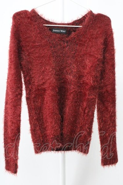 画像1: JOHNNY WOLF / MUCC-V フェザーモールリブ切替ニットソー 1-2 ワイン T-25-11-28-001-JO-to-YM-ZT253 (1)