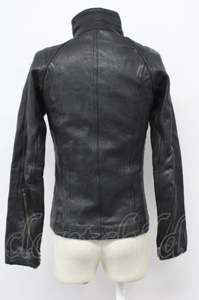 画像2: FUGA / Estホースレザーカヴァードネックライダースジャケット 44 ブラック T-25-11-28-015-FU-ja-YM-ZT-ML036 (2)