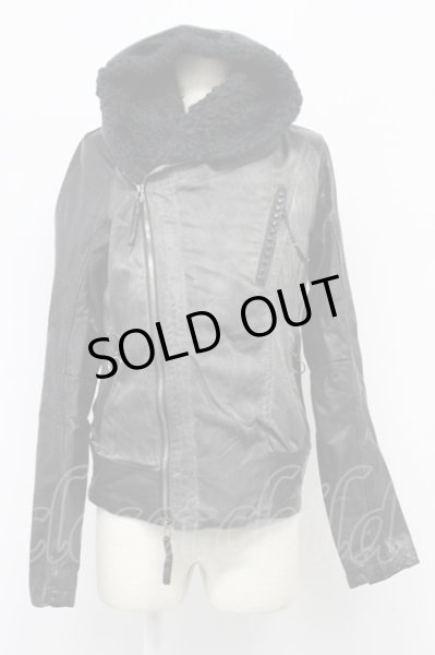 画像1: KMRii / Print Boa Hoodie Leather ブルゾン 1 ブラックｘグレー T-25-11-28-018-KM-ou-YM-ZT (1)