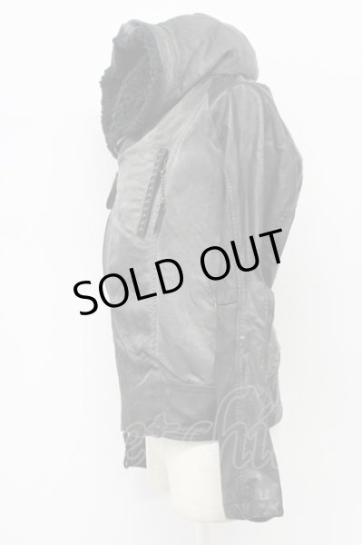 画像3: KMRii / Print Boa Hoodie Leather ブルゾン 1 ブラックｘグレー T-25-11-28-018-KM-ou-YM-ZT (3)