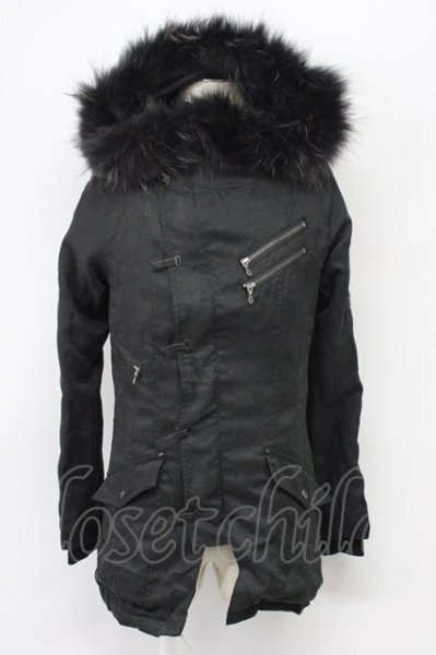 画像1: FUGA / チャイニーズラクーンファーライダースミリタリーコート 44 ブラック T-25-11-28-009-FU-ou-YM-ZT-M015 (1)