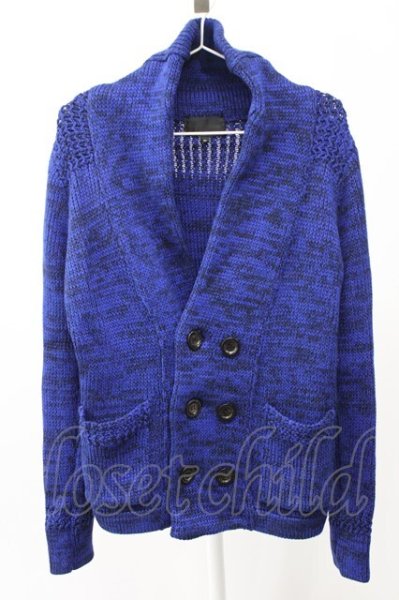 画像1: MURDER LICENSE / ケーブル編みショ-ルカラーダブルカーディガン 46 ブルー T-25-12-01-001-MU-ja-YM-ZT (1)