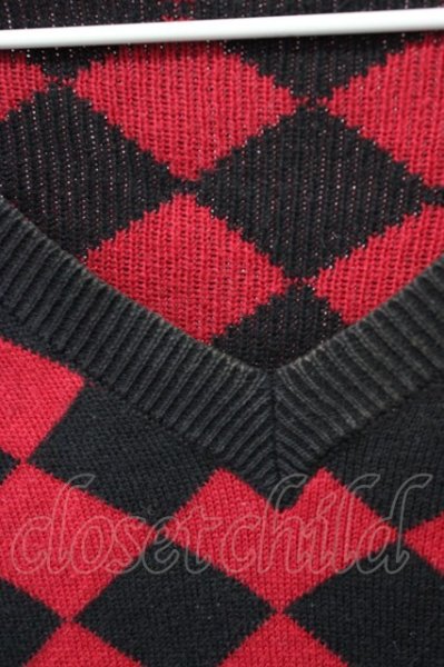 画像3: FUGA / チェッカーVニットソー 44 レッド T-25-12-01-002-FU-to-YM-ZT (3)