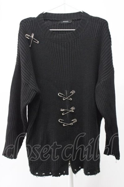 画像1: NOVESSEL / セーフティーピンニットプルオーバー  ブラック T-25-12-01-003-0-to-YM-ZT (1)