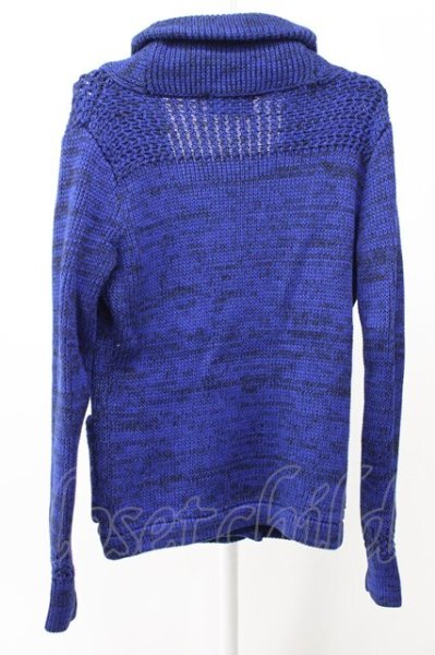 画像2: MURDER LICENSE / ケーブル編みショ-ルカラーダブルカーディガン 46 ブルー T-25-12-01-001-MU-ja-YM-ZT (2)