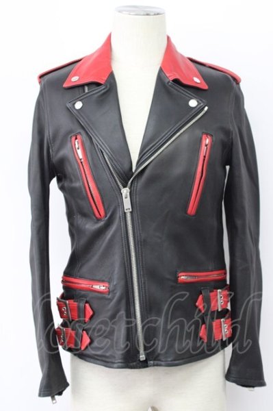 画像1: Moonage Devilment / コンビレザーダブルライダースジャケット 44 レッドｘブラック T-25-12-01-007-Mo-ou-YM-ZT (1)