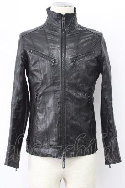 画像1: FUGA / カウハイドスタンドネックシングルライダースジャケット 44 ブラック T-25-12-01-009-FU-ja-YM-ZT (1)