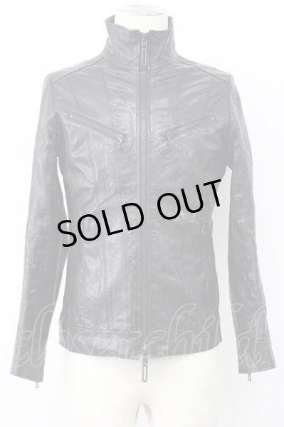 画像1: FUGA / カウハイドスタンドネックシングルライダースジャケット 44 ブラック T-25-12-01-009-FU-ja-YM-ZT-ML015 (1)