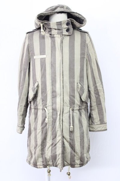 画像1: SHARE SPIRIT / ストライプモッズコート 36（レディース） グレーｘライトグレー T-25-12-01-012-SH-ou-YM-ZT (1)
