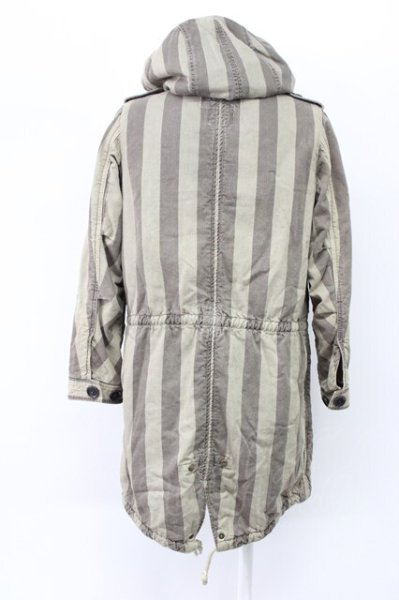 画像2: SHARE SPIRIT / ストライプモッズコート 36（レディース） グレーｘライトグレー T-25-12-01-012-SH-ou-YM-ZT (2)
