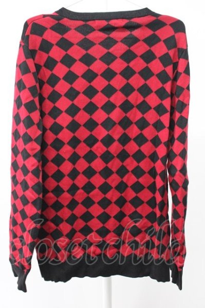 画像2: FUGA / チェッカーVニットソー 44 レッド T-25-12-01-002-FU-to-YM-ZT (2)