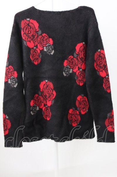 画像2: CIVARIZE / ローズジャガードモヘアニットソー 44 ブラックｘレッド T-25-12-04-008-CI-to-YM-ZT (2)