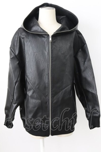 画像1: NO ID. / シンセティックレザーフーデッド ONE ブラック T-25-12-04-013-NO-ja-YM-ZT (1)