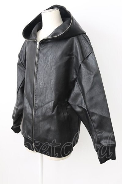 画像3: NO ID. / シンセティックレザーフーデッド ONE ブラック T-25-12-04-013-NO-ja-YM-ZT (3)